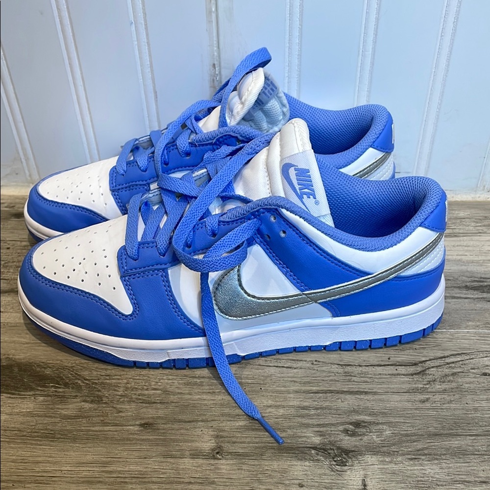 Nike Blue and White Sneakers with Silver Swoosh